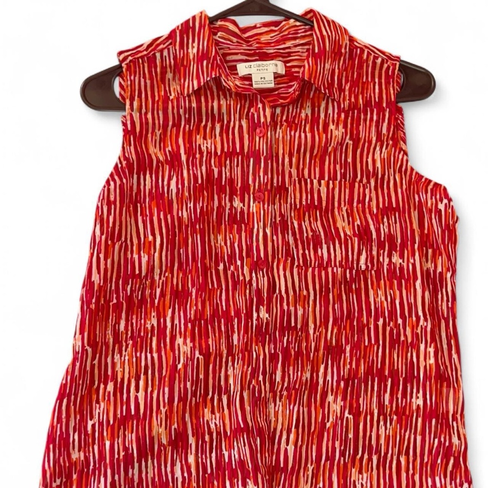 Y2K / Vintage Liz Claiborne Red & Orange Striped Sleeveless Button-Front Top